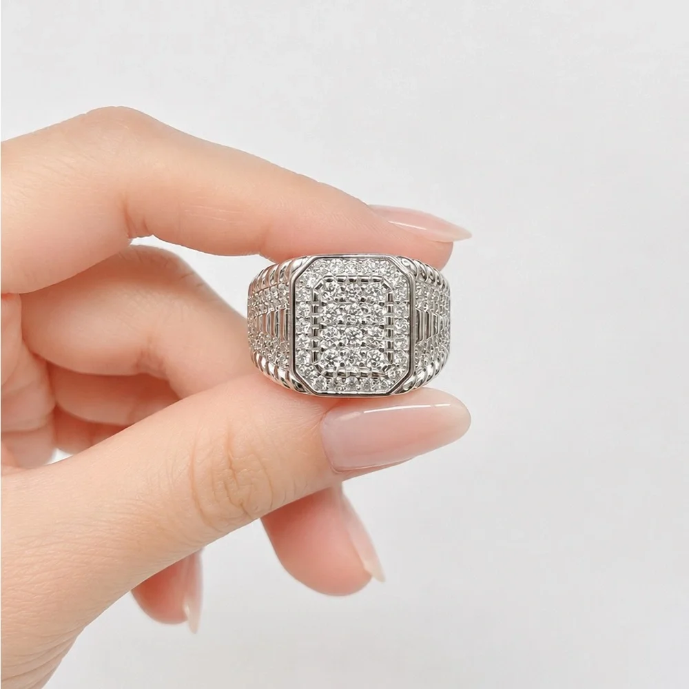 925 Sterling Silver 2.00CT MOISSANITE Signet Statement Men’s Ring